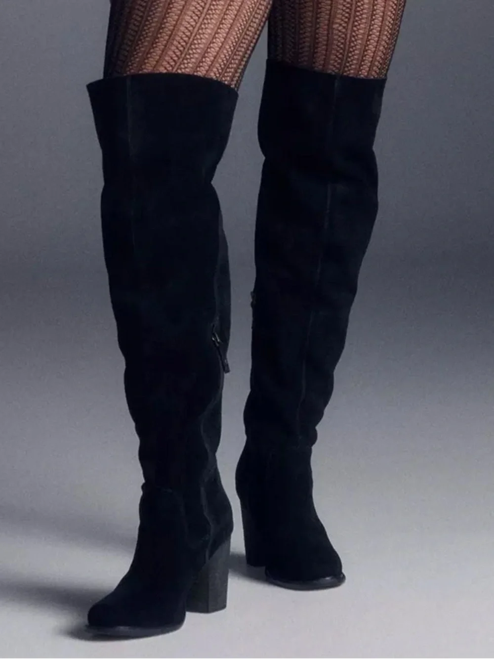 Sam Edelman Black Suede Over-the-Knee Block Heel Boots